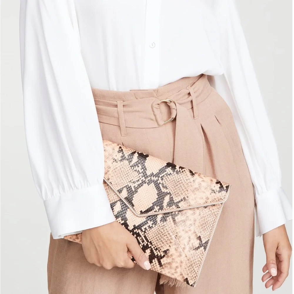 Rebecca Minkoff Pink Snake-Print Envelope Clutch